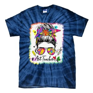 Art Teacher Life Messy Bun 100 Days Of School Cute 100th Day Tie-Dye T-Shirt