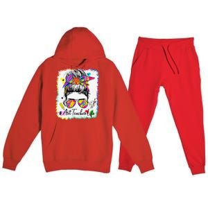 Art Teacher Life Messy Bun 100 Days Of School Cute 100th Day Premium Hooded Sweatsuit Set