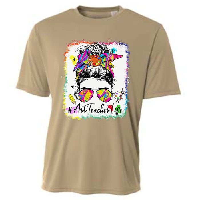 Art Teacher Life Messy Bun 100 Days Of School Cute 100th Day Cooling Performance Crew T-Shirt