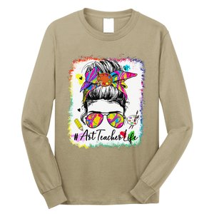 Art Teacher Life Messy Bun 100 Days Of School Cute 100th Day Long Sleeve Shirt