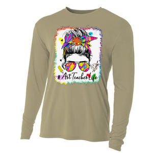 Art Teacher Life Messy Bun 100 Days Of School Cute 100th Day Cooling Performance Long Sleeve Crew