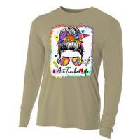 Art Teacher Life Messy Bun 100 Days Of School Cute 100th Day Cooling Performance Long Sleeve Crew