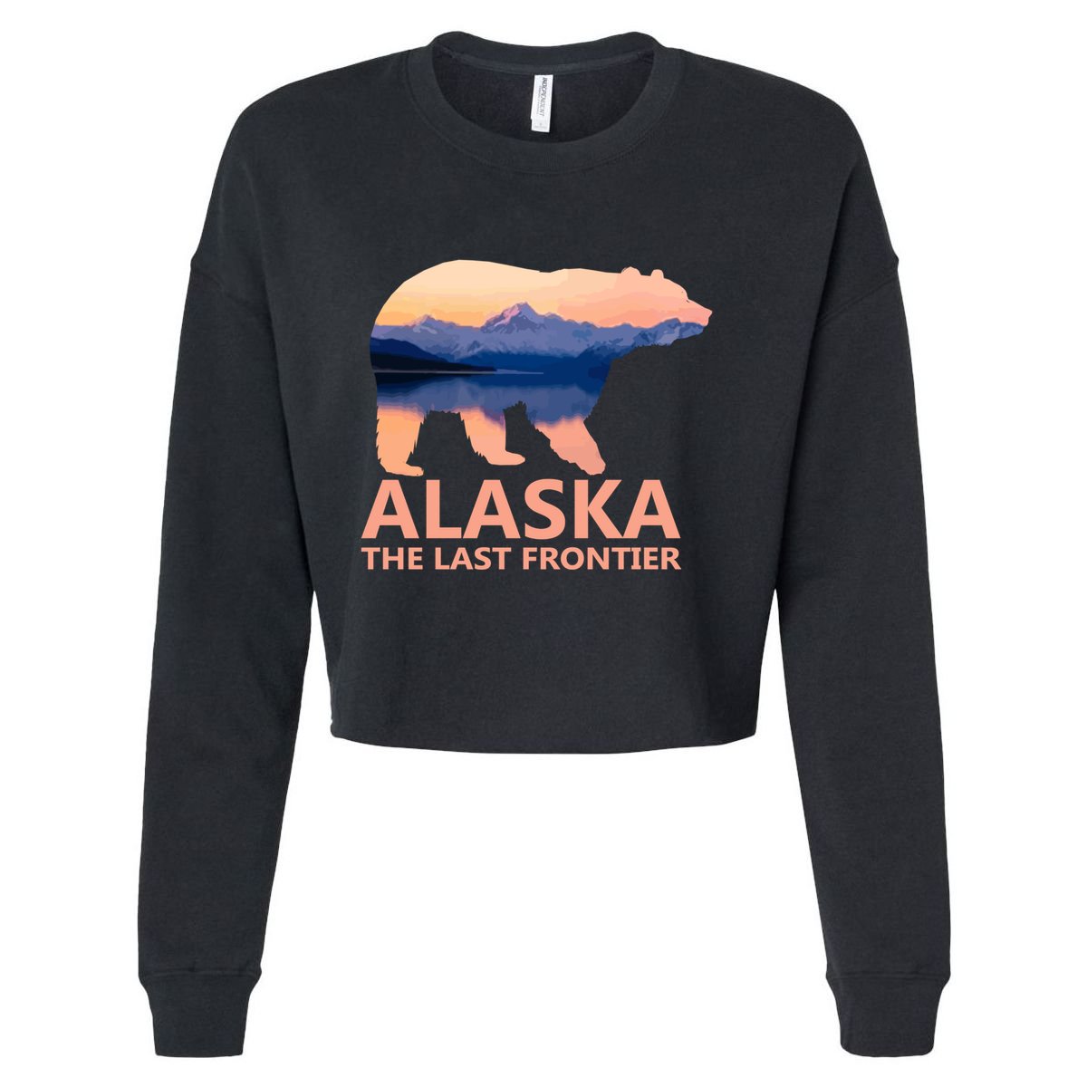 Alaska The Last Frontier Grizzly Bear Lake Gift Funny Gift Cropped Pullover Crew