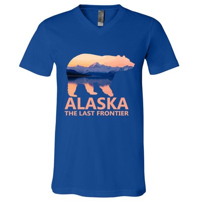 Alaska The Last Frontier Grizzly Bear Lake Gift Funny Gift V-Neck T-Shirt