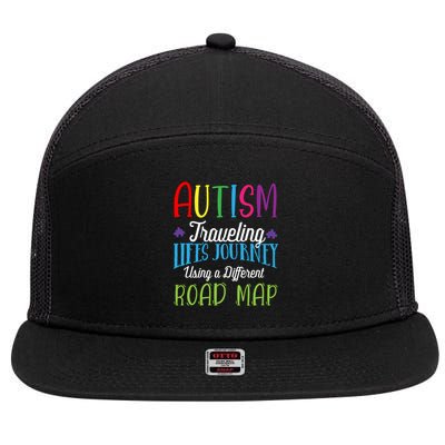 Autism Traveling Life's Journey Using A Different Road Map Gift 7 Panel Mesh Trucker Snapback Hat