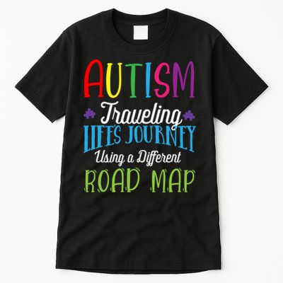Autism Traveling Life's Journey Using A Different Road Map Gift Tall T-Shirt