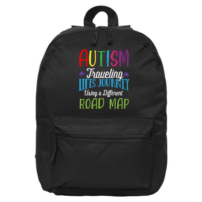 Autism Traveling Life's Journey Using A Different Road Map Gift 16 in Basic Backpack