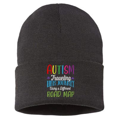 Autism Traveling Life's Journey Using A Different Road Map Gift Sustainable Knit Beanie