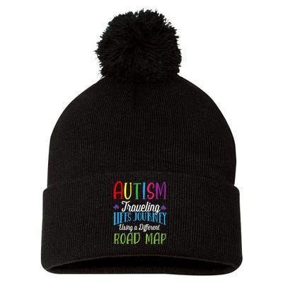 Autism Traveling Life's Journey Using A Different Road Map Gift Pom Pom 12in Knit Beanie