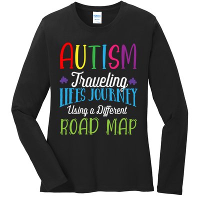 Autism Traveling Life's Journey Using A Different Road Map Gift Ladies Long Sleeve Shirt