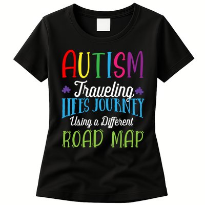 Autism Traveling Life's Journey Using A Different Road Map Gift Womens T-Shirt