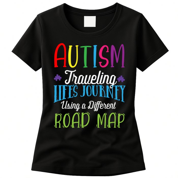 Autism Traveling Life's Journey Using A Different Road Map Gift Womens T-Shirt