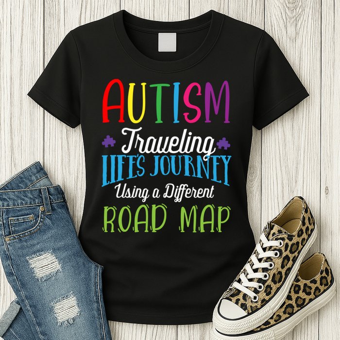 Autism Traveling Life's Journey Using A Different Road Map Gift Womens T-Shirt