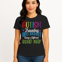 Autism Traveling Life's Journey Using A Different Road Map Gift Womens T-Shirt