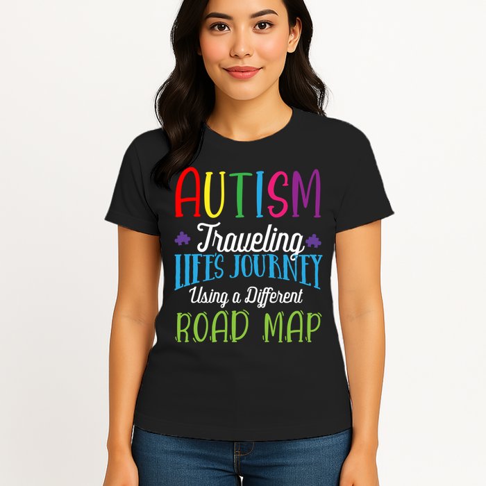 Autism Traveling Life's Journey Using A Different Road Map Gift Womens T-Shirt