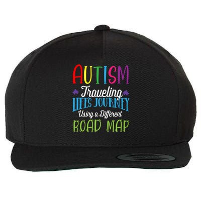 Autism Traveling Life's Journey Using A Different Road Map Gift Wool Snapback Cap