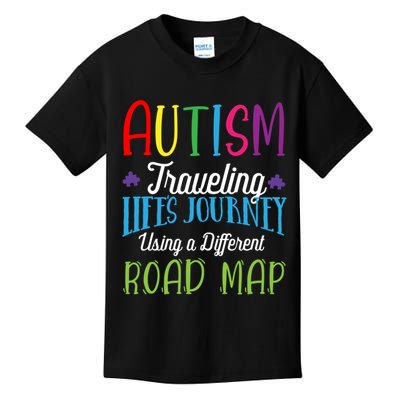Autism Traveling Life's Journey Using A Different Road Map Gift Kids T-Shirt