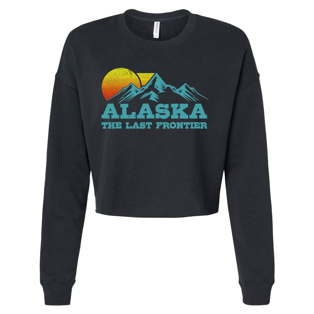 Alaska The Last Frontier Vintage Mountains Sunset Souvenir Cropped Pullover Crew