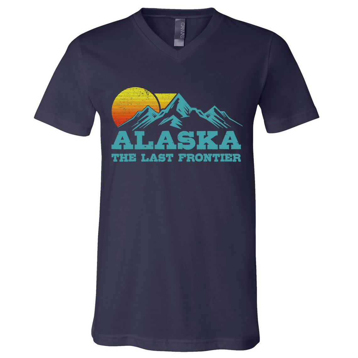 Alaska The Last Frontier Vintage Mountains Sunset Souvenir V-Neck T-Shirt