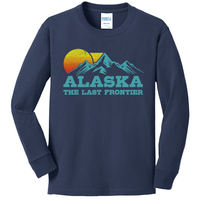 Alaska The Last Frontier Vintage Mountains Sunset Souvenir Kids Long Sleeve Shirt