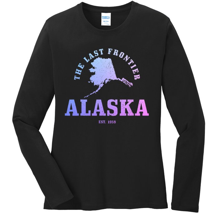 Alaska The Last Frontier State Map Est. 1959 Vintage Ladies Long Sleeve Shirt