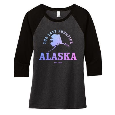 Alaska The Last Frontier State Map Est. 1959 Vintage Women's Tri-Blend 3/4-Sleeve Raglan Shirt