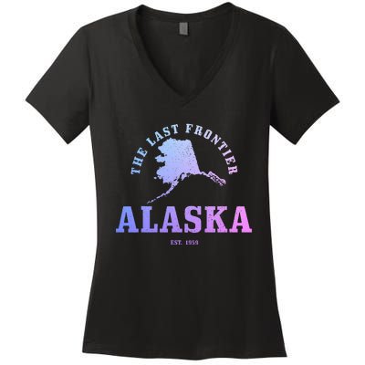 Alaska The Last Frontier State Map Est. 1959 Vintage Women's V-Neck T-Shirt