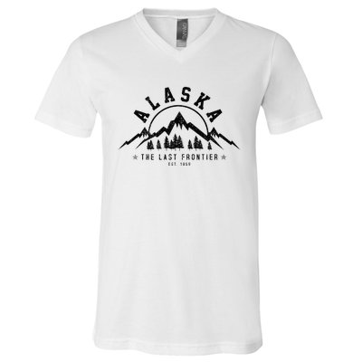 Alaska The Last Frontier Est. 1959 Mountains Nature V-Neck T-Shirt