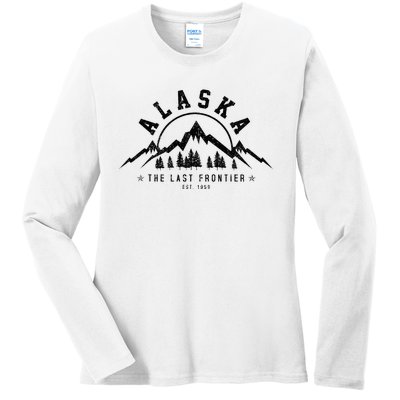 Alaska The Last Frontier Est. 1959 Mountains Nature Ladies Long Sleeve Shirt