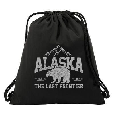 Alaska The Last Frontier Est 1959 Grizzly Bear Mountains Drawstring Bag