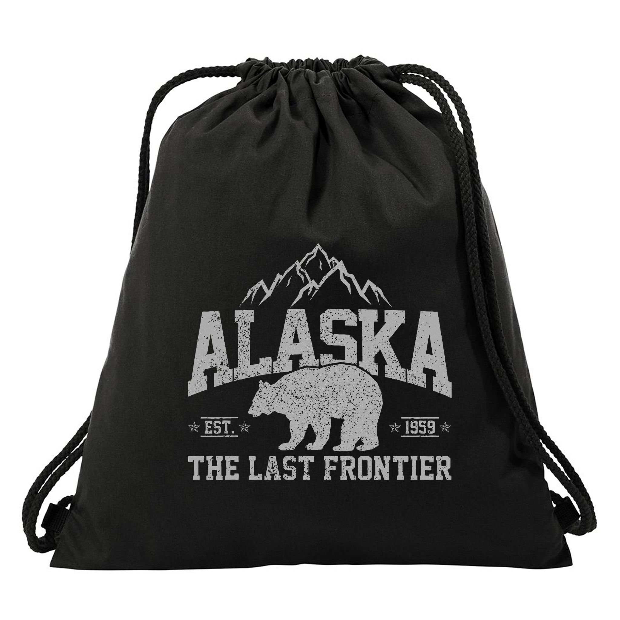 Alaska The Last Frontier Est 1959 Grizzly Bear Mountains Drawstring Bag