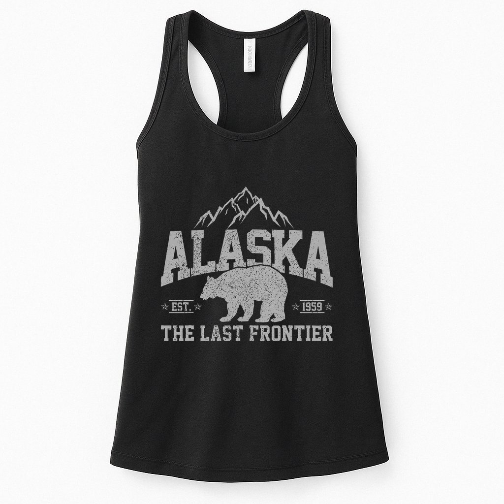 Alaska The Last Frontier Est 1959 Grizzly Bear Mountains Womens Tank Top