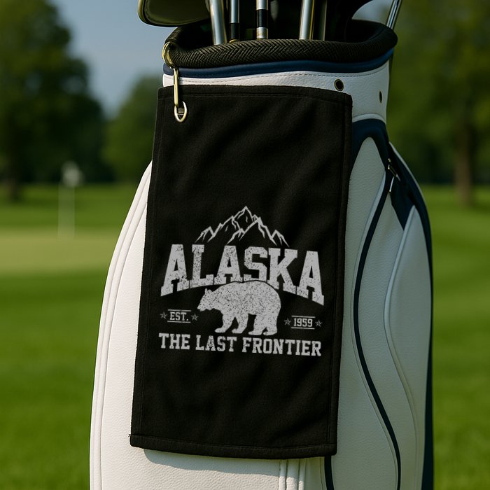 Alaska The Last Frontier Est 1959 Grizzly Bear Mountains Golf Towel