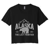 Alaska The Last Frontier Est 1959 Grizzly Bear Mountains Women's Crop Top Tee