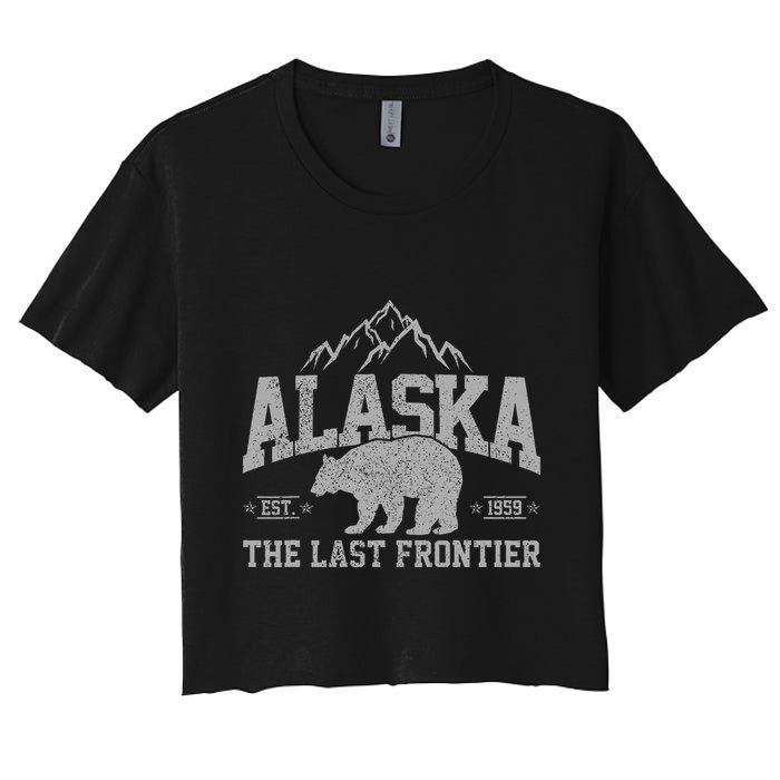 Alaska The Last Frontier Est 1959 Grizzly Bear Mountains Women's Crop Top Tee