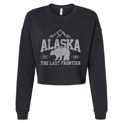 Alaska The Last Frontier Est 1959 Grizzly Bear Mountains Cropped Pullover Crew