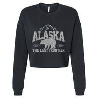 Alaska The Last Frontier Est 1959 Grizzly Bear Mountains Cropped Pullover Crew