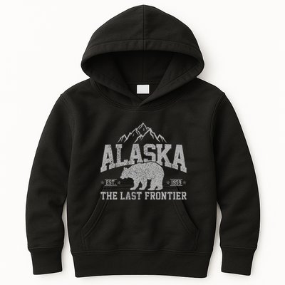 Alaska The Last Frontier Est 1959 Grizzly Bear Mountains Kids Hoodie