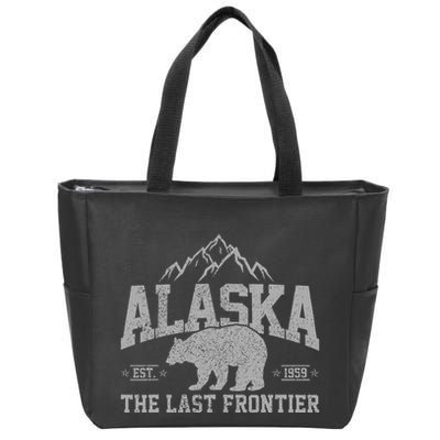 Alaska The Last Frontier Est 1959 Grizzly Bear Mountains Zip Tote Bag