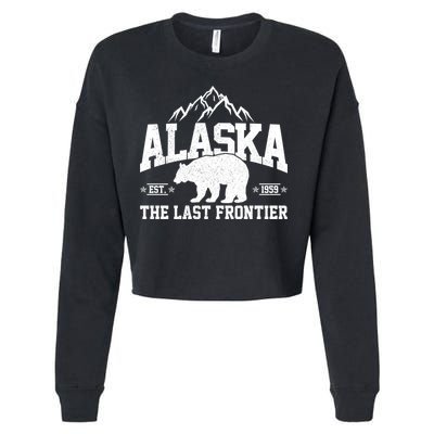 Alaska The Last Frontier EST 1959 Grizzly Bear Mountains Cropped Pullover Crew