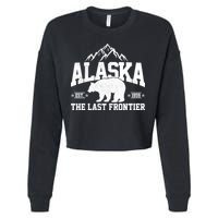 Alaska The Last Frontier EST 1959 Grizzly Bear Mountains Cropped Pullover Crew
