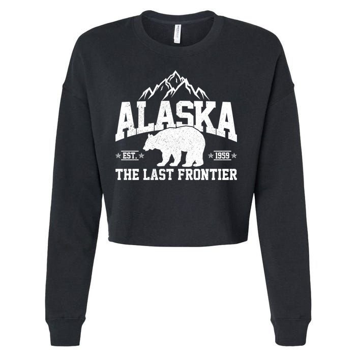 Alaska The Last Frontier EST 1959 Grizzly Bear Mountains Cropped Pullover Crew