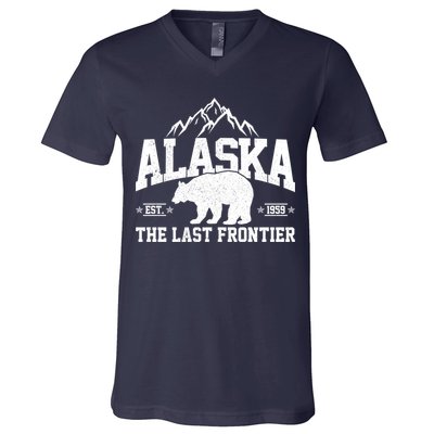 Alaska The Last Frontier EST 1959 Grizzly Bear Mountains V-Neck T-Shirt