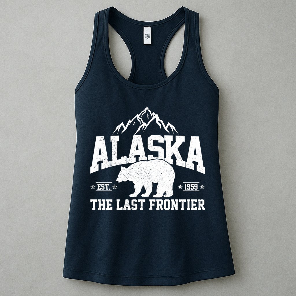 Alaska The Last Frontier EST 1959 Grizzly Bear Mountains Womens Tank Top