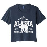 Alaska The Last Frontier EST 1959 Grizzly Bear Mountains Women's Crop Top Tee