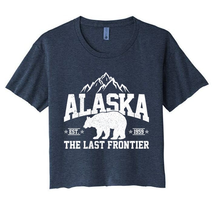 Alaska The Last Frontier EST 1959 Grizzly Bear Mountains Women's Crop Top Tee
