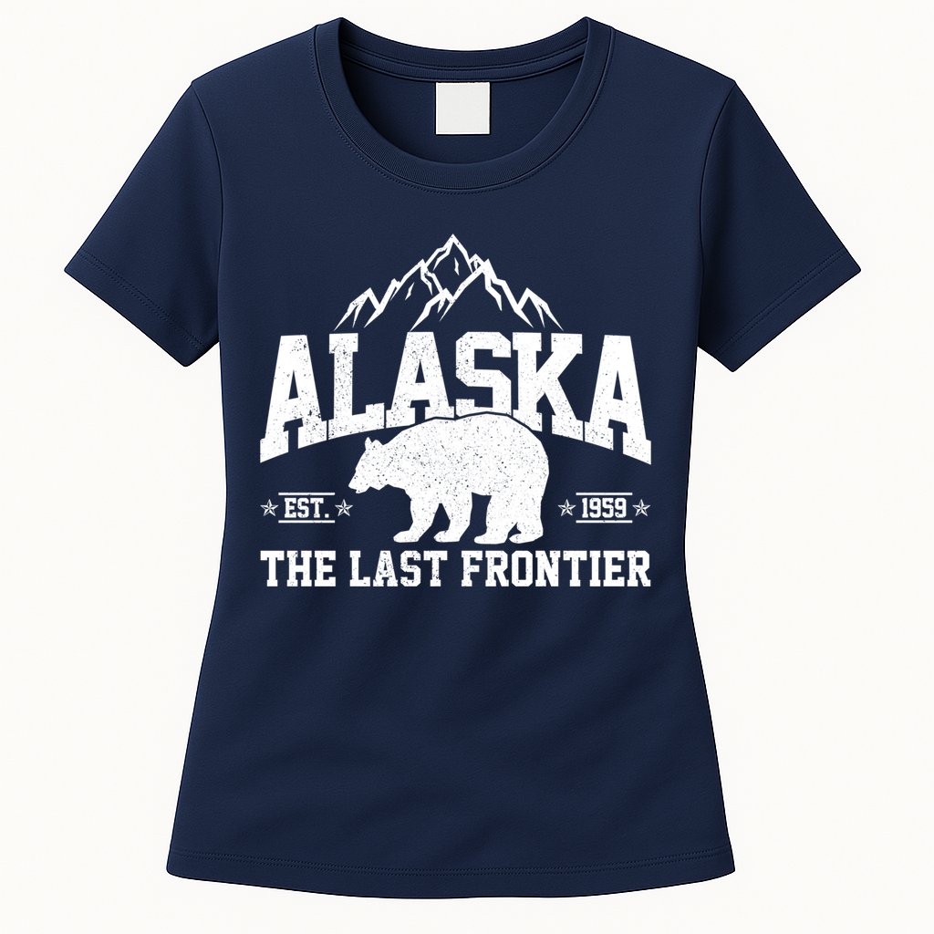 Alaska The Last Frontier EST 1959 Grizzly Bear Mountains Womens T-Shirt