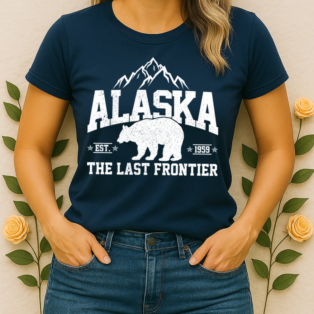 Alaska The Last Frontier EST 1959 Grizzly Bear Mountains Womens T-Shirt