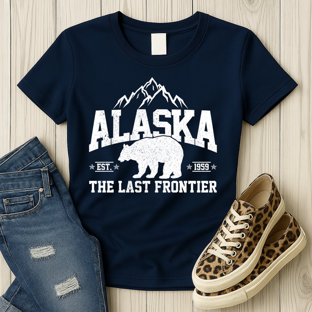 Alaska The Last Frontier EST 1959 Grizzly Bear Mountains Womens T-Shirt