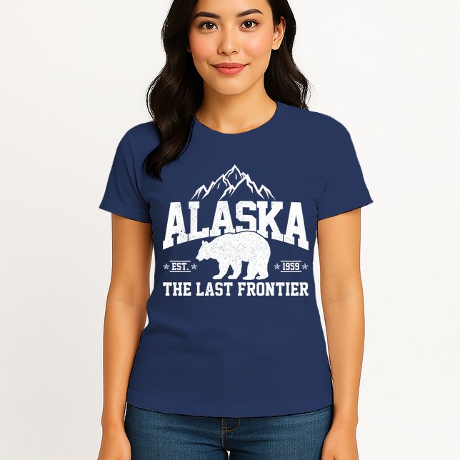 Alaska The Last Frontier EST 1959 Grizzly Bear Mountains Womens T-Shirt